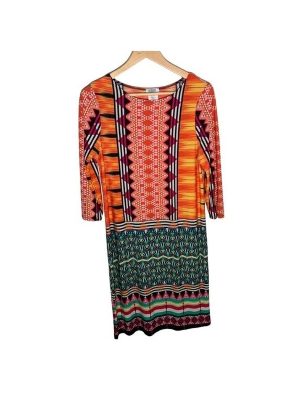 Monroe and Main Women Small Orange Green Geometric Sheath Dress Career